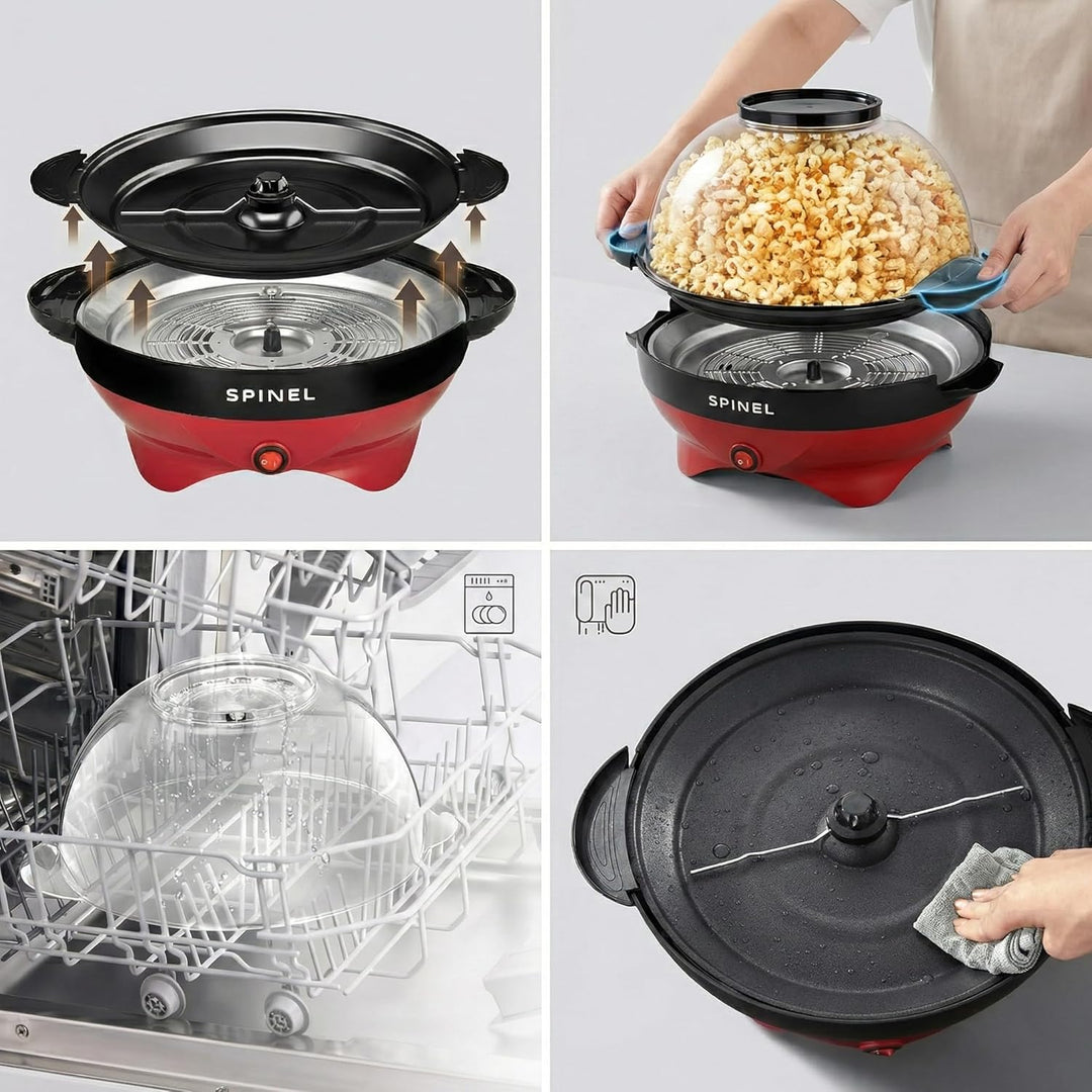 SPINEL Popcornmaschine, Popcorn maschine mit Zucker, Öl, Butter, Fassungsvermögen 5,5 l, Antihaftbes