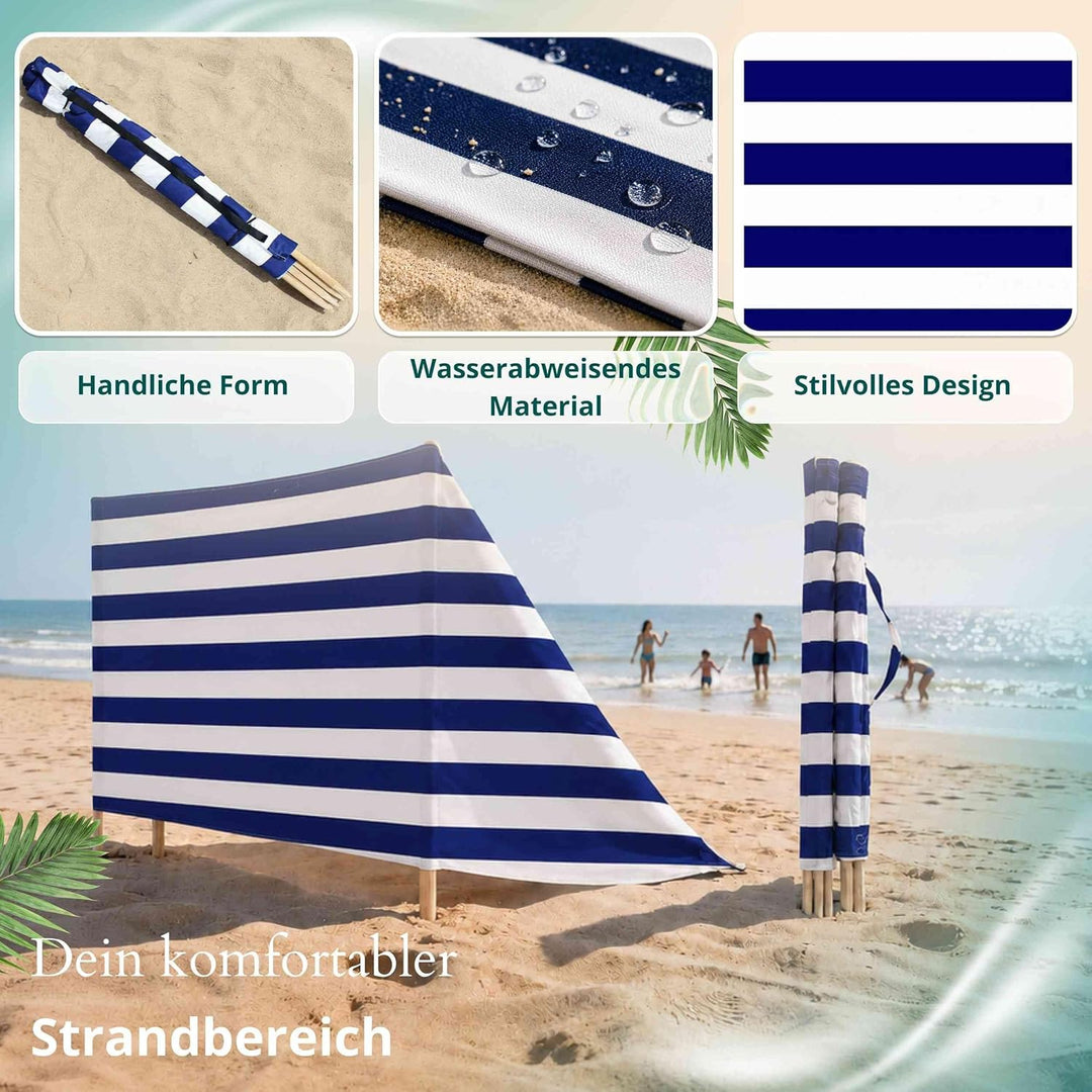 Strandparavent Klassische Streifen 6m | Windschutz Sichtschutz Strand Mikrofaser UV-Schutz 80cm Desi