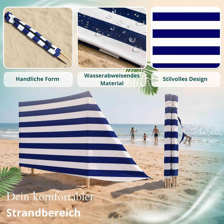 Strandparavent Klassische Streifen 6m | Windschutz Sichtschutz Strand Mikrofaser UV-Schutz 80cm Desi