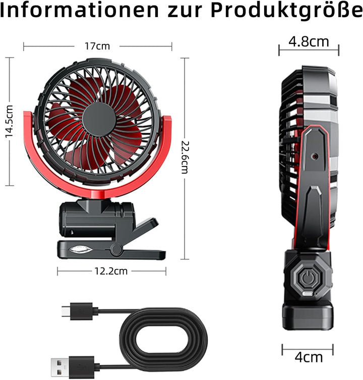 Auto Clip Ventilator,USB C Leise Fan Portable Klein Klemmventilator,360° Verstellbar 3 Stufen Stark