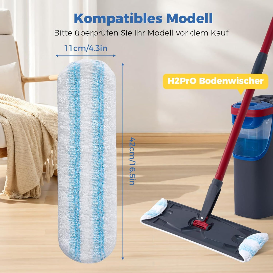 6 Stück für Vileda H2PrO Bodenwischer Ersatzbezug, Mikrofaser Wischmopp Bezug für alle Hartböden, Ma