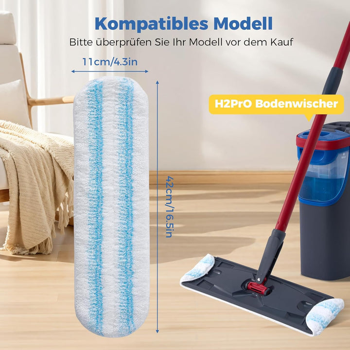 6 Stück für Vileda H2PrO Bodenwischer Ersatzbezug, Mikrofaser Wischmopp Bezug für alle Hartböden, Ma