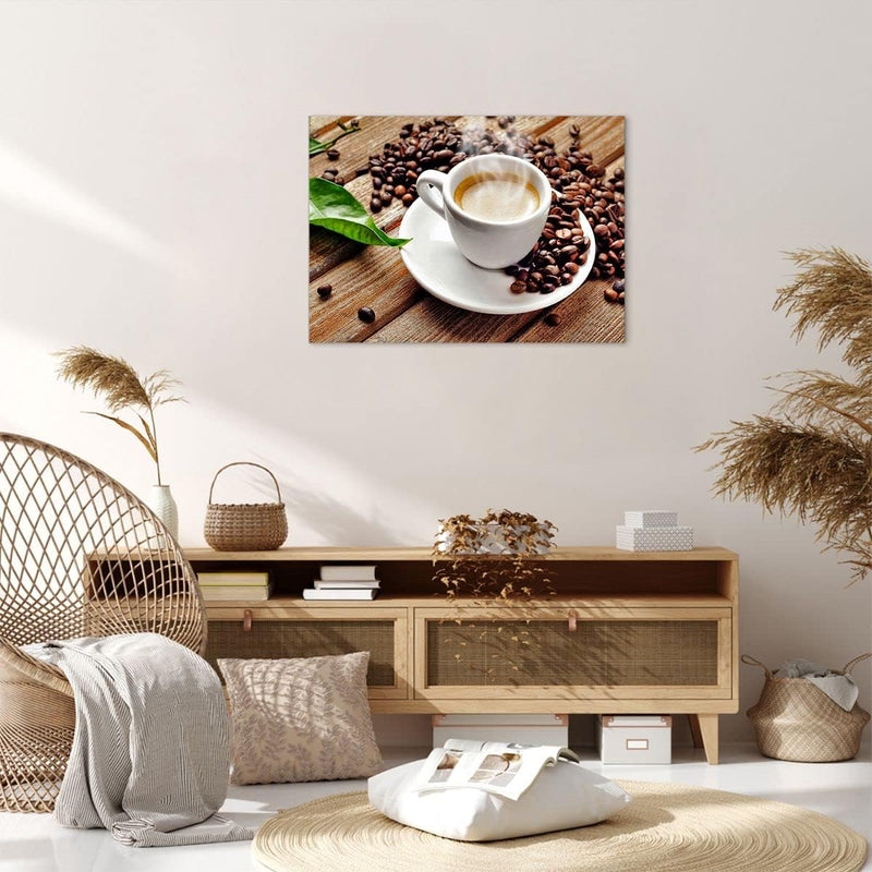 Bilder auf Leinwand Kaffee Tasse Espresso heiss Leinwandbild 70x50cm Wandbilder Dekoration Wohnzimme