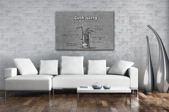 deyoli Rezept für einen Cuba Libre Effekt: Schwarz/Weiss Format: 80x60 als Leinwandbild, Motiv ferti