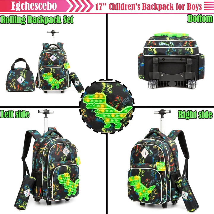 Egchescebo Schule Kinder Rolling Backpack für Mädchen mit Rädern Trolley Wheeled Backpack 041123-kon