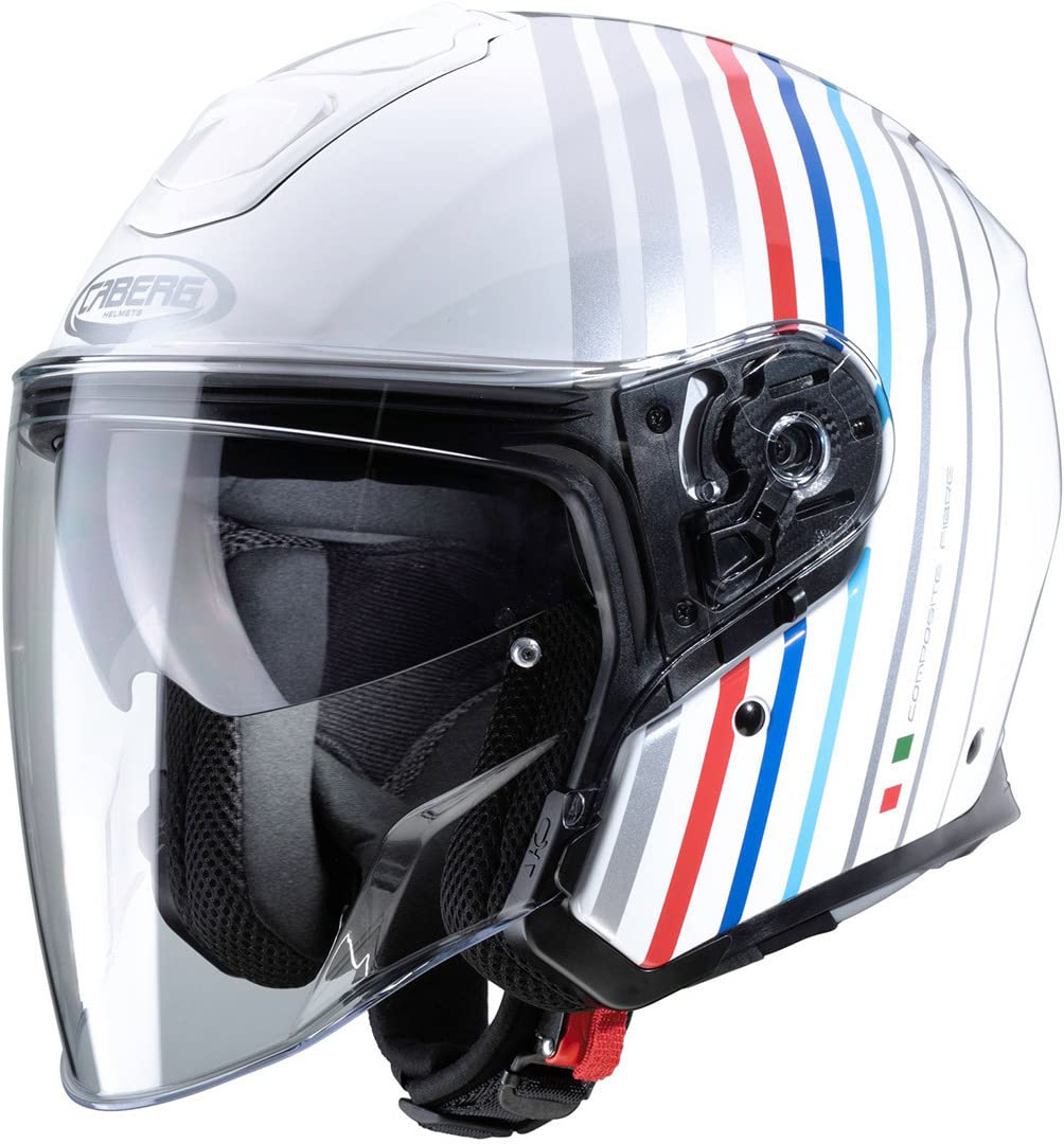 Caberg Unisex FLYON BAKARI Motorradhelm, Weiss/Silber/BMW Farben, S