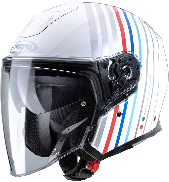 Caberg Unisex FLYON BAKARI Motorradhelm, Weiss/Silber/BMW Farben, S