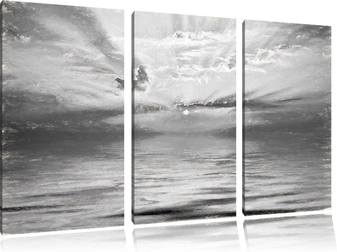Pixxprint Sonnenaufgang im Meer als Leinwandbild/Grösse: 3 Teilig (120x80) cm/Wandbild/Kunstdruck/fe