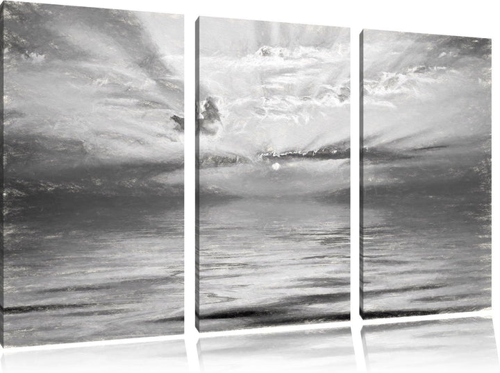 Pixxprint Sonnenaufgang im Meer als Leinwandbild/Grösse: 3 Teilig (120x80) cm/Wandbild/Kunstdruck/fe