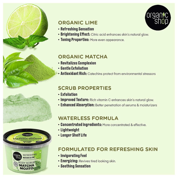 Organic Shop Refreshing Mojito Body Scrub Matcha & Lime (250ml) Matcha & Limette 250 g (1er Pack), M