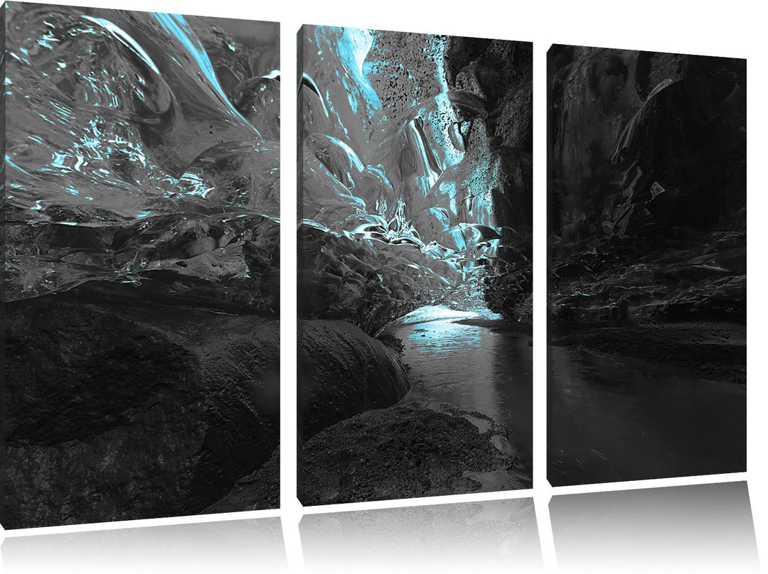 Pixxprint abstrakte Eislandschaft B&W Detail 3-Teiler Leinwandbild 120x80 Bild auf Leinwand