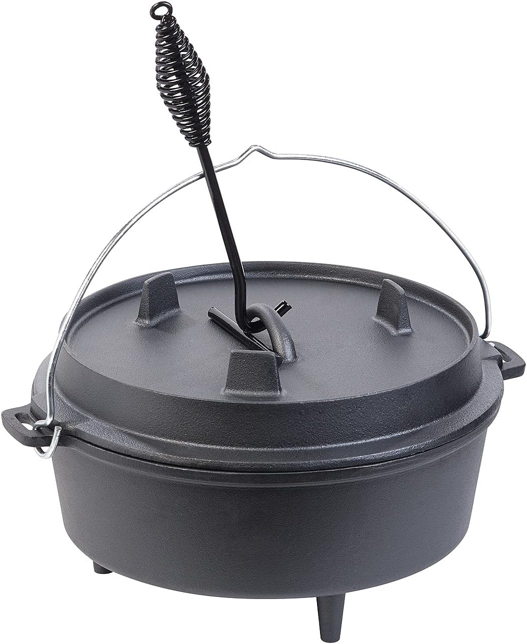 Rosenstein & Söhne Feuertopf: Dutch Oven aus Gusseisen mit Standfüssen, 2in1-Deckel & -Pfanne, 6 l (