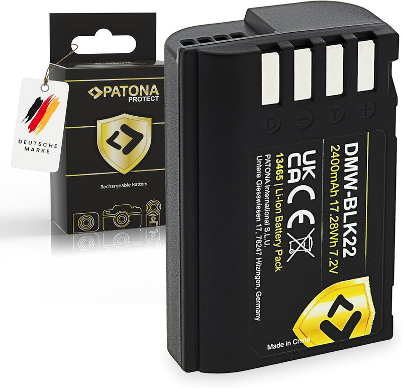 PATONA Protect V1 Akku DMW BLK22 BLK22E (2400mAh) - kompatibel mit Panasonic DC G9 S5 S5K GH5 GH5 II