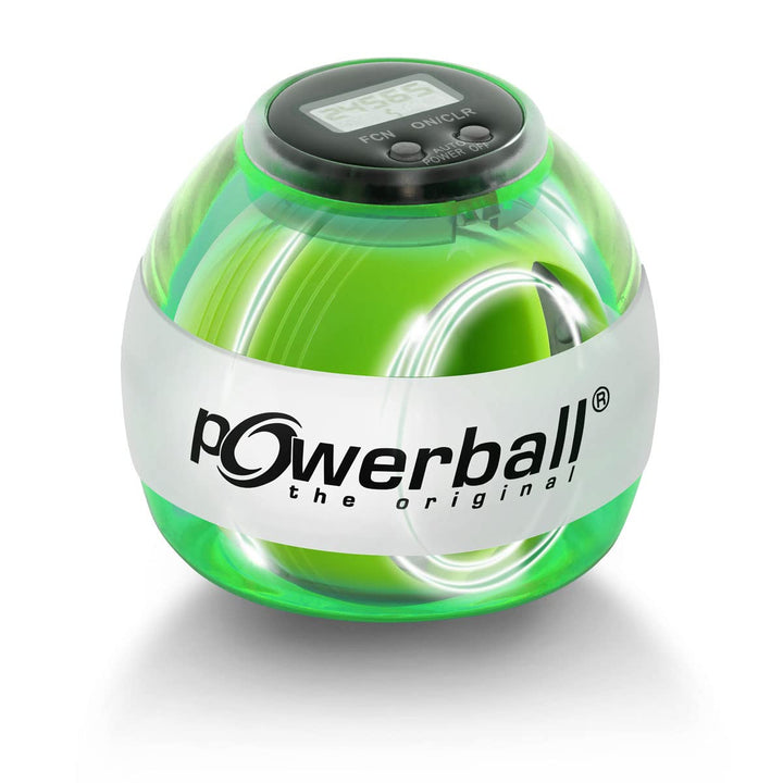 Powerball Max Green, gyroskopischer Handtrainer mit grünem Lichteffekt inkl. Drehzahlmesser, transpa