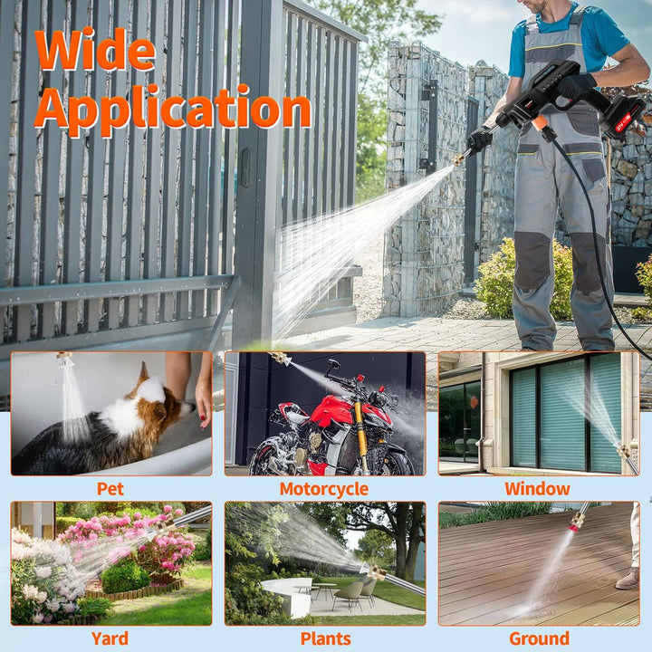 Akku Hochdruckreiniger, 21V 60Bar Mobile Akku-hochdruckreinige𝗿, Hochdruckreiniger mit 2 akkus, 3-in