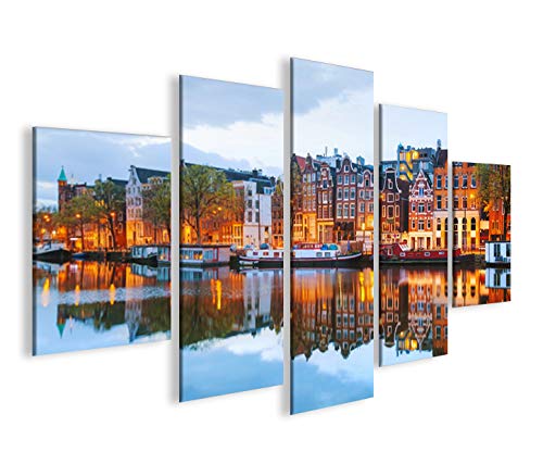islandburner Bild Bilder auf Leinwand Amsterdam V3 Grachten Häuserzeile MF XXL Poster Leinwandbild W