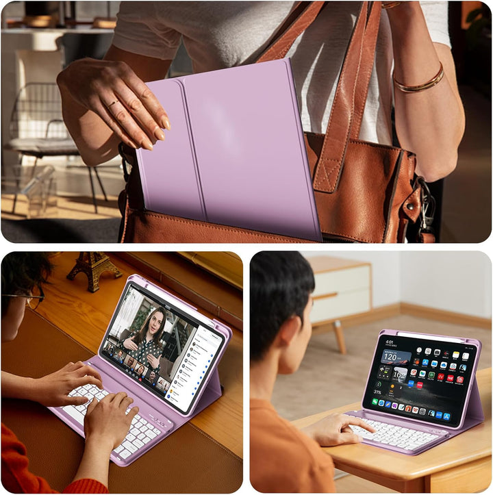 Hülle mit Tastatur für iPad A16 11/10 Generation (2025/2022, 11/10.9 Zoll) mit Stifthalter, Magnetis