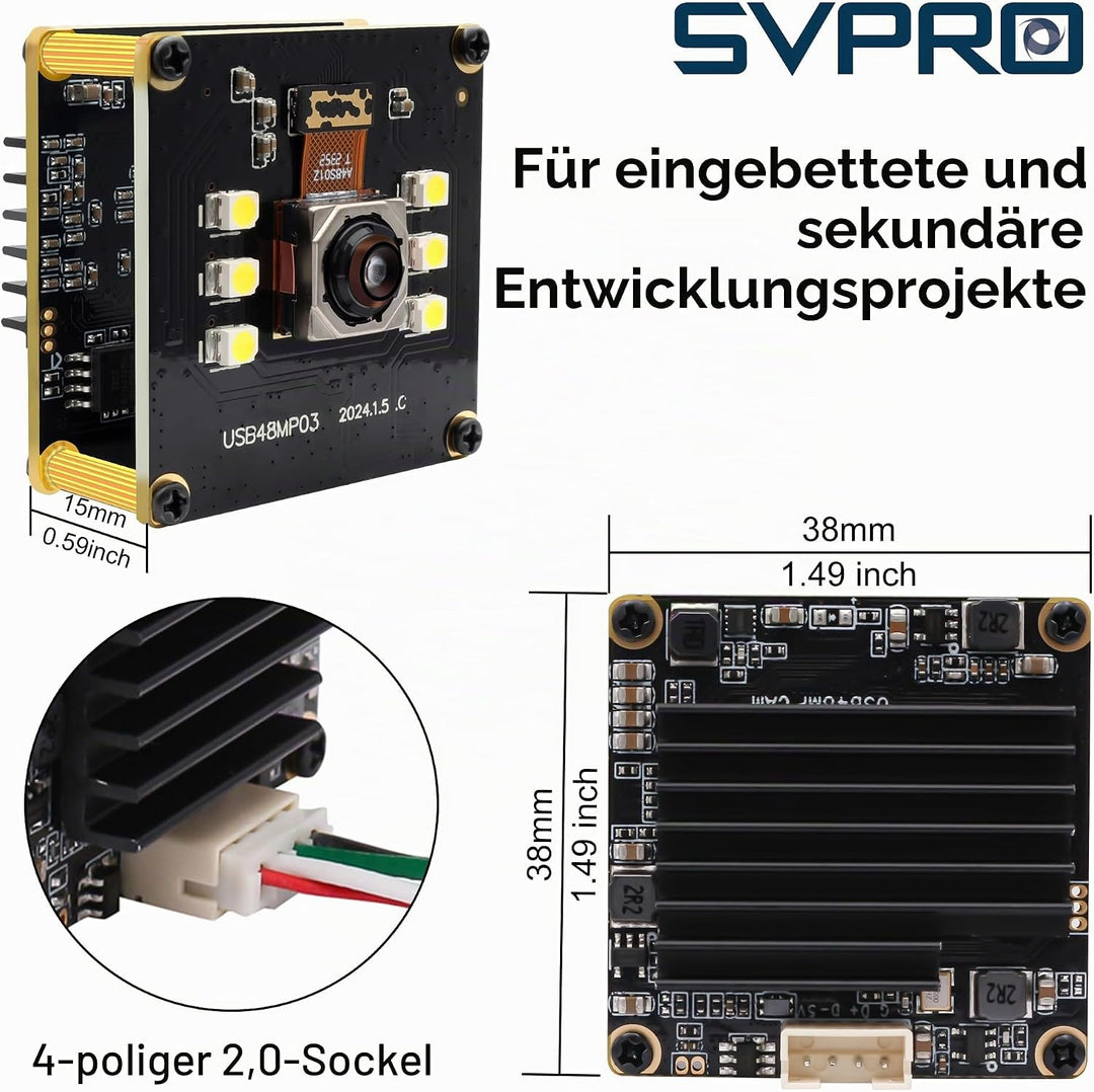 SVPRO 48MP Autofokus USB Kameramodul mit Licht, USB Webcam Board Nachtsichtkamera für Computer, Indu