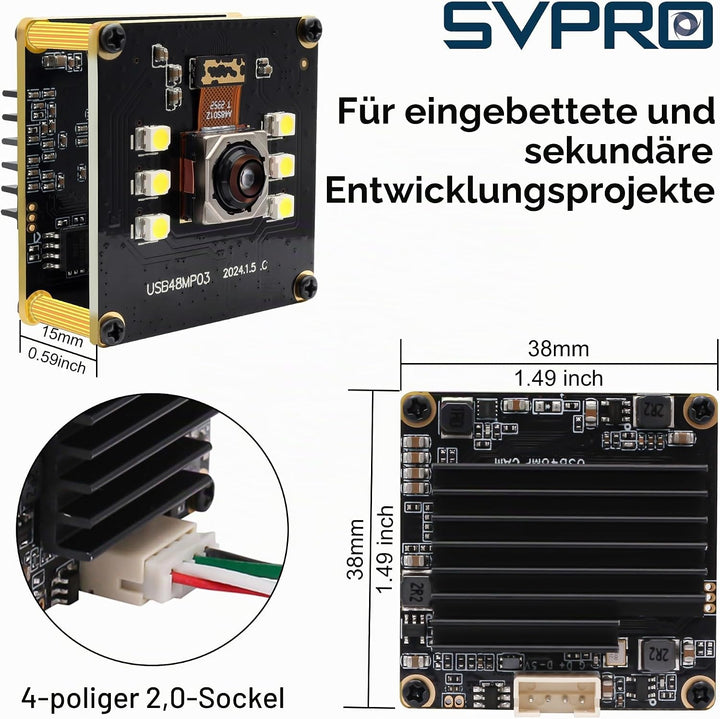 SVPRO 48MP Autofokus USB Kameramodul mit Licht, USB Webcam Board Nachtsichtkamera für Computer, Indu