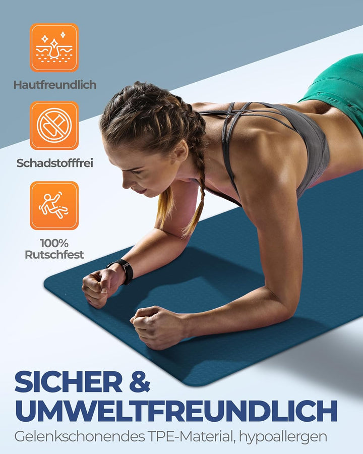 Fitleap Yoga-Matte Pro aus umweltfreundlichem TPE-Schaum. Sehr rutschfeste, schadstofffreie, hypoall