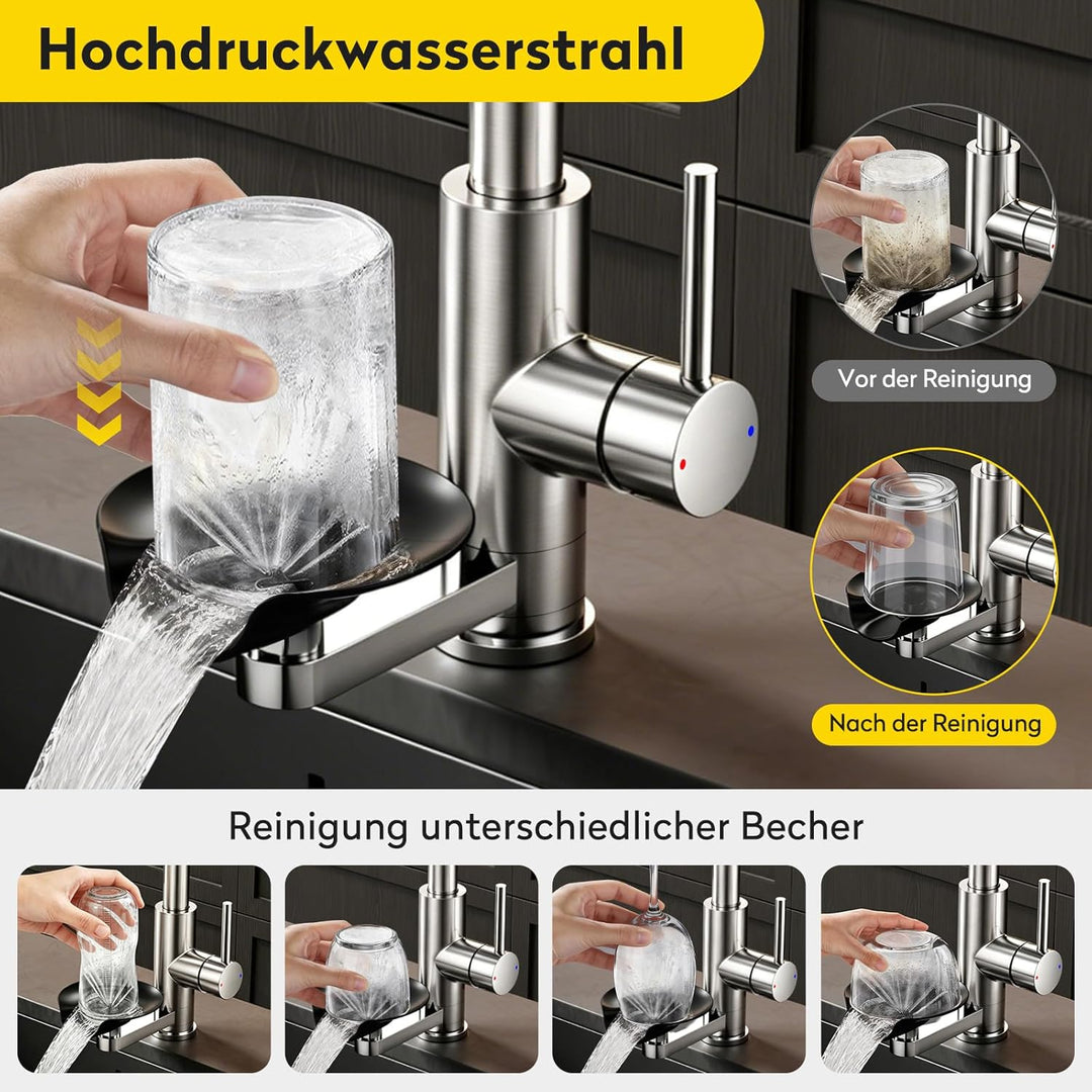JONKEAN Hochdruck Küchenarmatur mit Brause, Armatur Küche mit Gläserspüler, 360° Drehbar Mischbatter