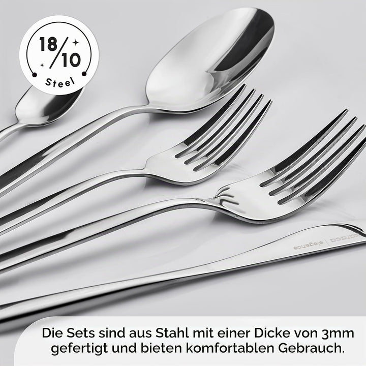 Karaca Lizbon Besteckset Mit Box Set 60-Teilig, Fur 12 Personen, 18/10 Edelstahl Besteck- Set, Spulm