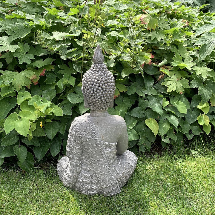 K&L Wall Art Grosse Buddhastatue Beton Grau Kunststein Buddha Feng Shui Deko Figur Garten Statue fro