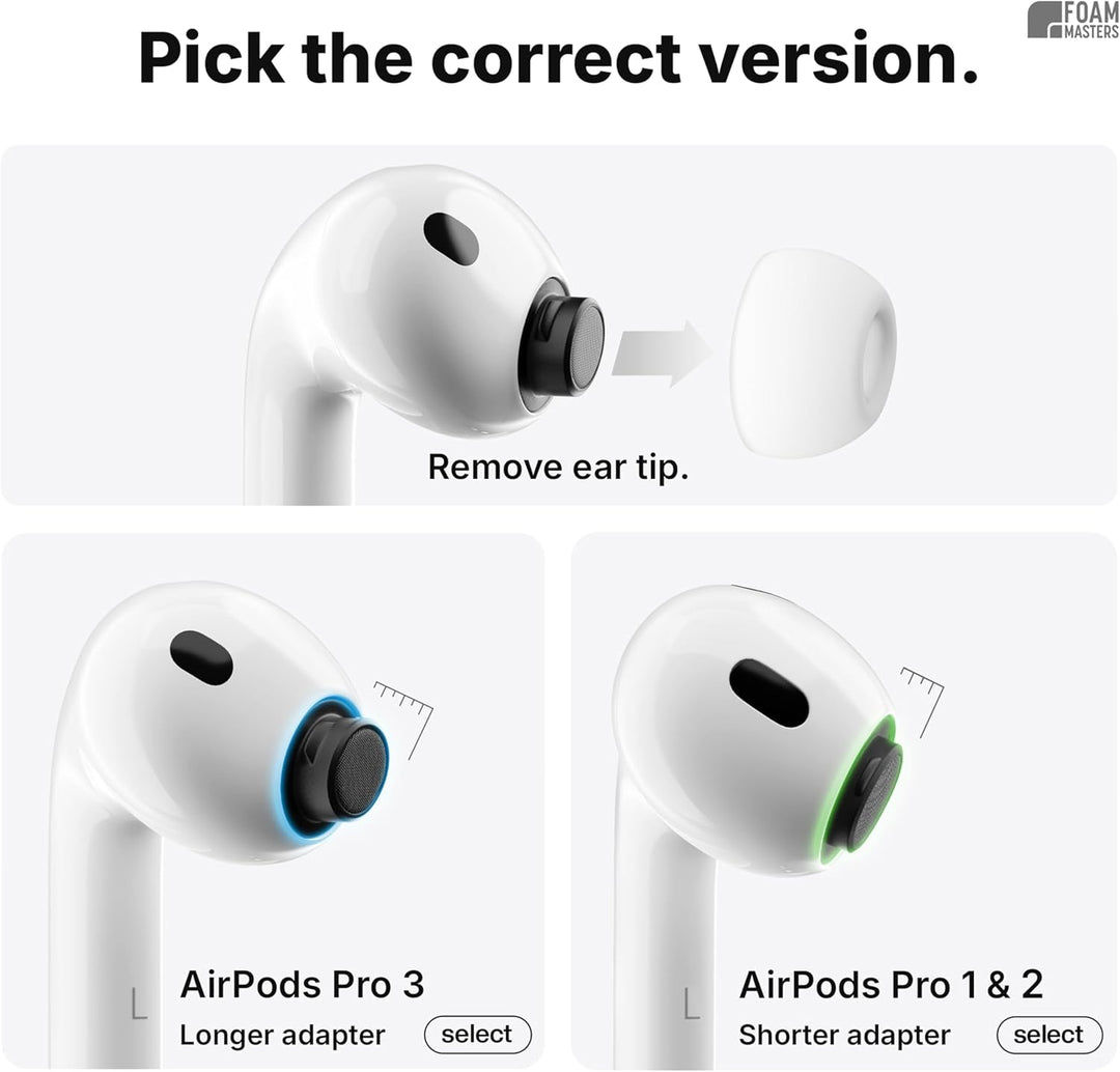 Foam Masters Ohrstöpsel aus Memory-Schaum für AirPods Pro 1. und 2. Generation, 3 Paar, 4.0, bequem,