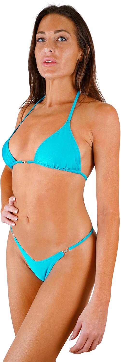 String Triangel Bikini Mini Schwarz Weiss Blau Rot Rosa Braun Orange Violett - Séduction, S Blau