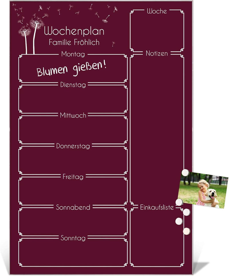 BANJADO Kalender beschreibbar aus Glas | Familienkalender 60cm x 40cm gross | Planer abwischbar mit