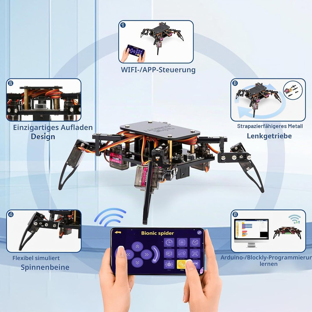 STEM Robotics Science Kits für Erwachsene, ESP8266 Spider Robot Building Kit, App-Fernbedienung, Wal