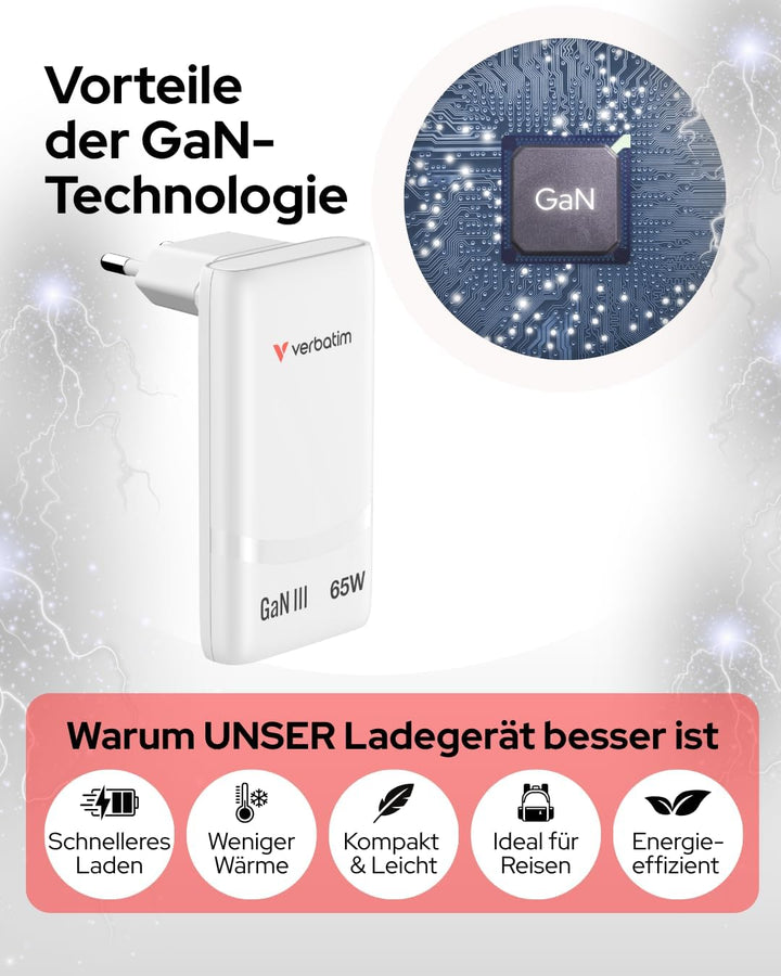 Verbatim 65W GaN Ladegerät Fold&
