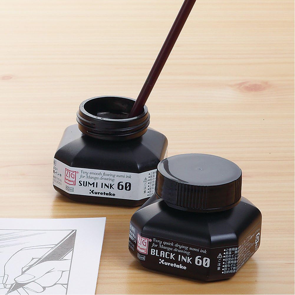 Kuretake Zig Cartoonist Sumi Ink 60ml Bottle - Black