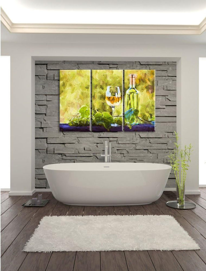 Pixxprint Edler Wein und Weintrauben als Leinwandbild/Grösse: 3 Teilig (120x80 cm) cm/Wandbild/Kunst