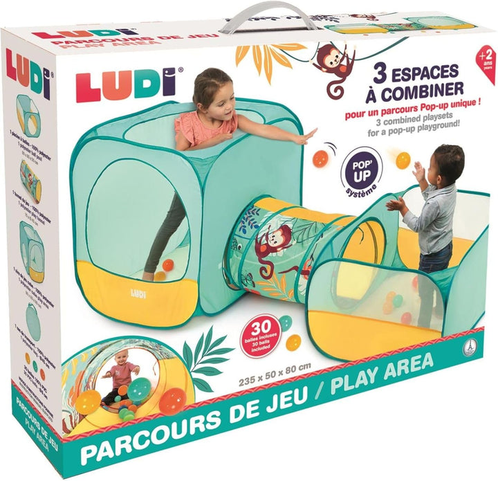 Ludi — Jungle Pop-Up-Spielplatz — Würfel-, Tunnel- und Ballserie — 3 lustige Bereiche — 30 Bälle im