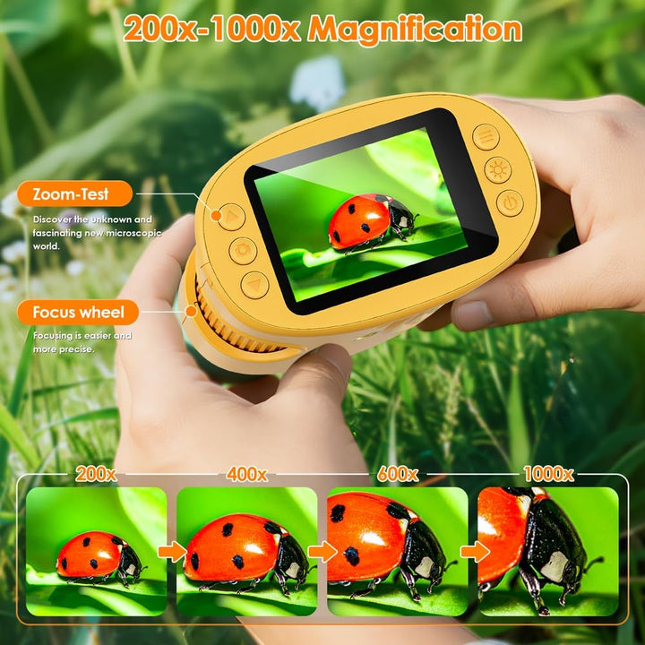 Mikroskop für Kinder, Temodu 2.0" Bildschirm, 1000X USB Tragbares Taschenmikroskop, Wiederaufladbare