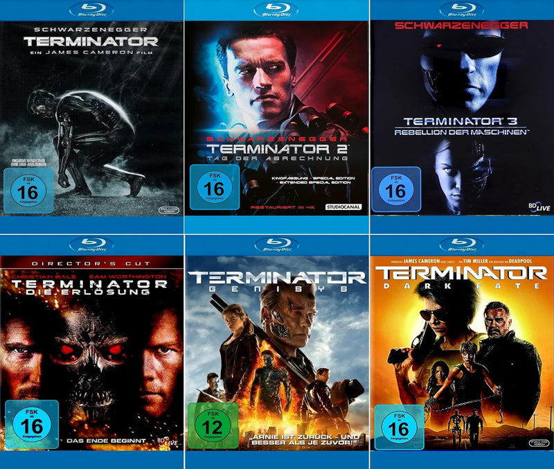 Terminator 1-6 (Teil 1+2+3+4+5+6) Uncut Edition [6er Blu-ray-Set], Blu-ray