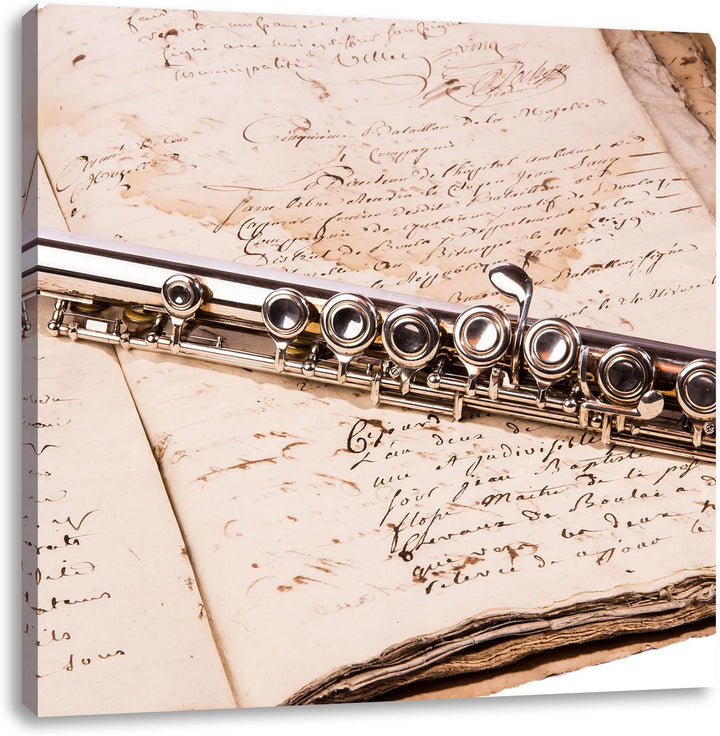 Pixxprint Querflöte, Format: 70x70 auf Leinwand, XXL riesige Bilder fertig gerahmt mit Keilrahmen, K