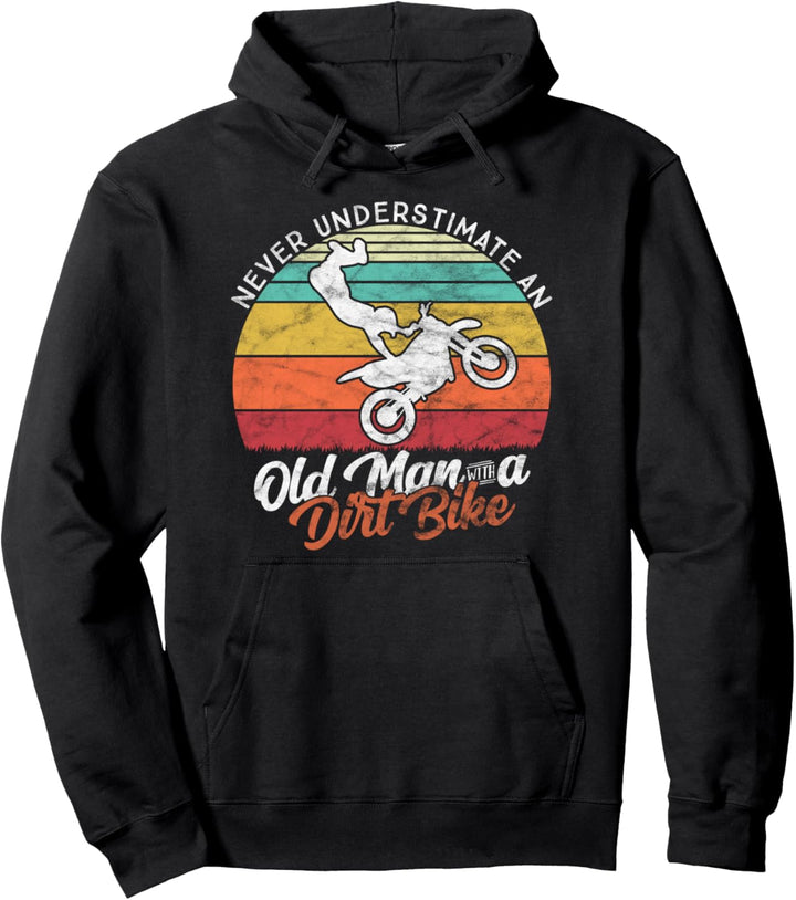 Motocross Old man Rider - Vintage Funny Dirt Bike Pullover Hoodie