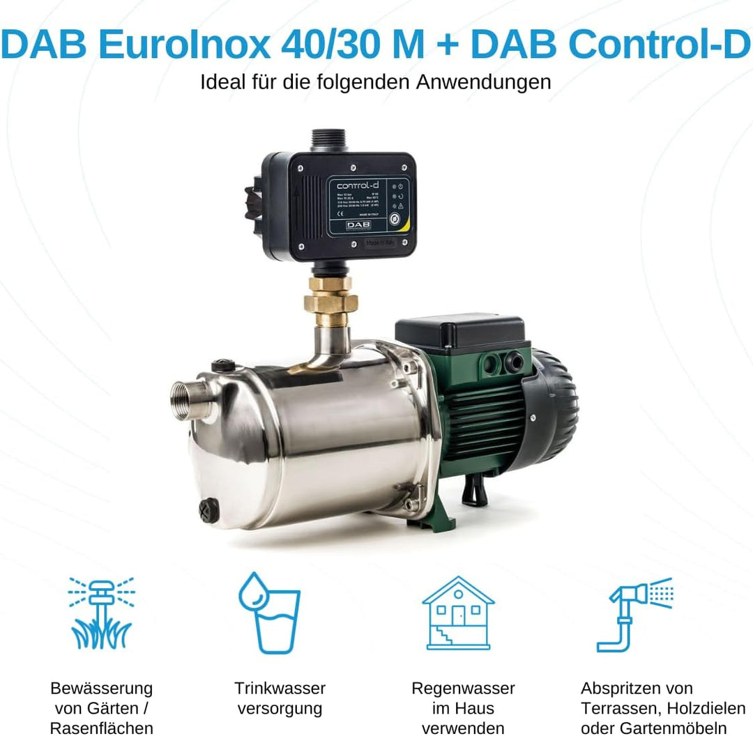 DAB EuroInox 40/30 M + DAB Control-D Hauswasserautomat - 3300 L/Std. - 880W - Förderhöhe 56 m - Rost