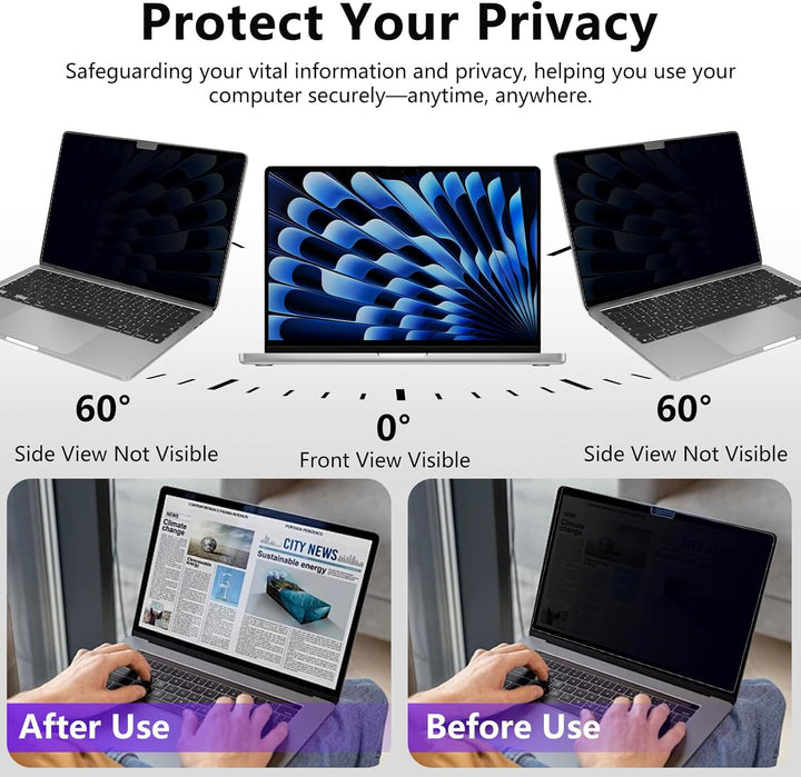 Magnetischer Blickschutzfolie für MacBook Air 15 Zoll (2026–2023 M5/M4/M3/M2), Mac Laptop Privacy Sc