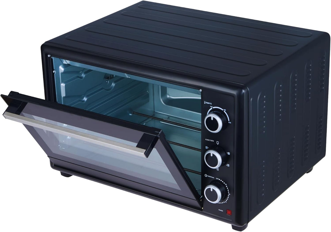 OptimumX Minibackofen 60 Liter XXL mit Umluft, 2200W, Drehspiess, Anthrazit, 60 Liter