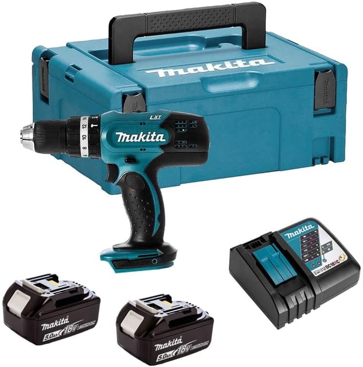 Makita DHP 453 RTJ Akku Schlagbohrschrauber 18V 42Nm + 2x Akkus 5,0Ah+ Ladegerät im Makpac 2