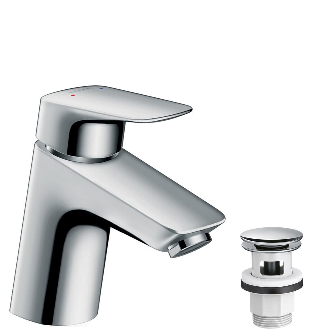 hansgrohe Wasserhahn Logis für Niederdruck (Armatur mit Auslauf Höhe 70mm und Push-Open Ablaufgarnit