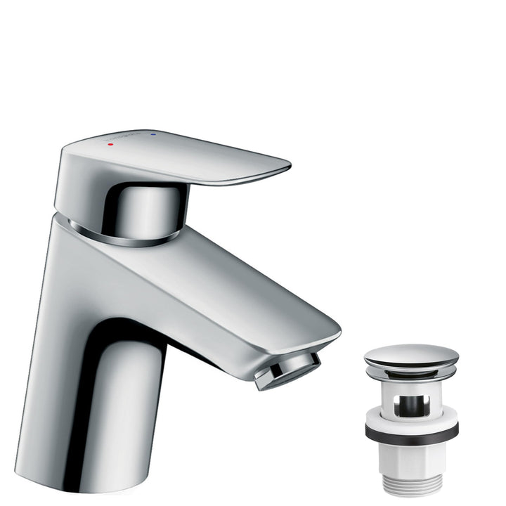 hansgrohe Wasserhahn Logis für Niederdruck (Armatur mit Auslauf Höhe 70mm und Push-Open Ablaufgarnit