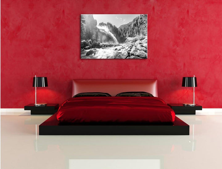 Pixxprint Die Krimmler Wasserfälle im Nationalpark Salzburg Kunst B&W, Format: 100x70 auf Leinwand,