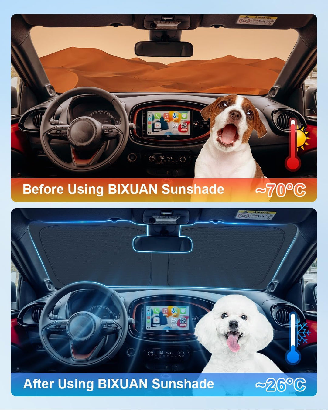 BIXUAN Frontscheiben-Sonnenschutz kompatibel mit Toyota Aygo 2014-2025 Auto Sonnenschutz Abdeckung f