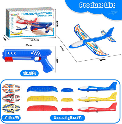 Doloowee Flugzeug Launcher Spielzeug, 3 styroporflieger mit Katapult, 2 Flug Modi & LED Beleuchtung,