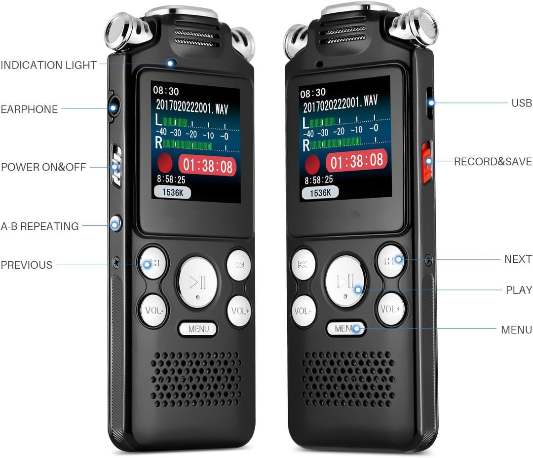 Digitaler Sprachrekorder, Sprachaktivierter Rekorder mit Lautsprecher, 0,8-Zoll-LCD-Bildschirm, Dikt
