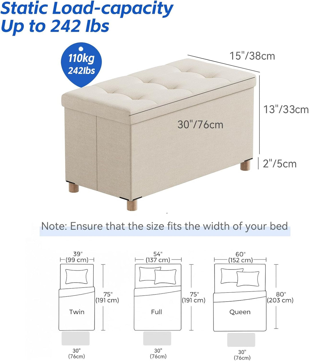 BRIAN & DANY Sitzbank mit Stauraum, Sitztruhe Sitzhocker Fusshocker, Faltbar Sitztruhe Sitzhocker mi